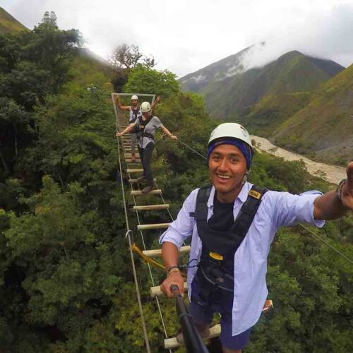 suspension bridge in the salkantay trek to Machu picchu